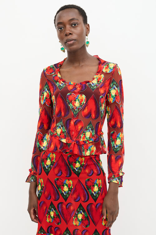 Versace SS 1997 Chiffon Heart Print Blouse