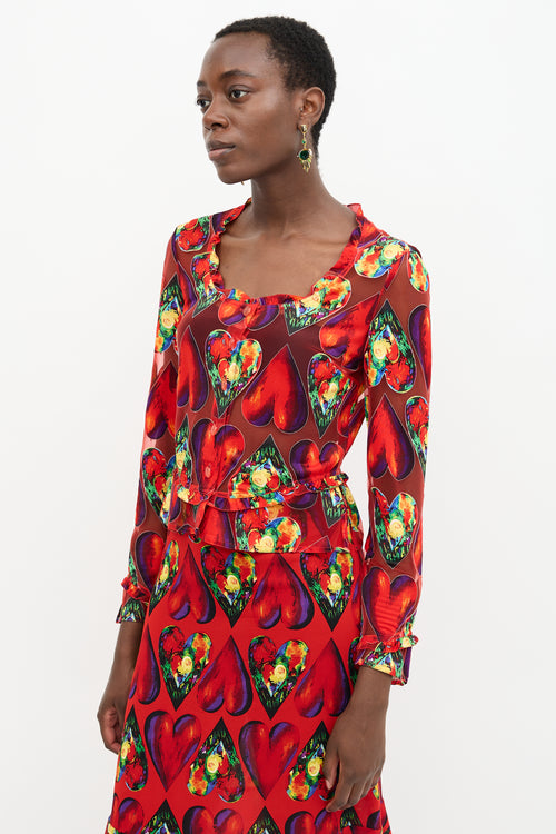 Versace SS 1997 Chiffon Heart Print Blouse