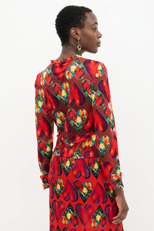 Versace SS 1997 Chiffon Heart Print Blouse
