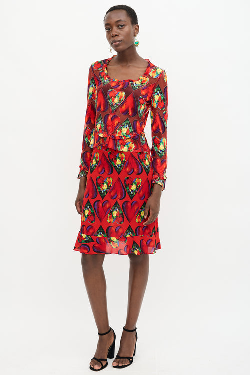 Versace SS 1997 Chiffon Heart Print Skirt
