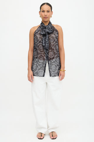 Versace Silk Floral Tie Blouse