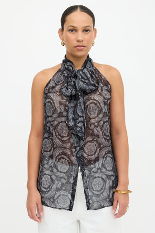 Versace Silk Floral Tie Blouse
