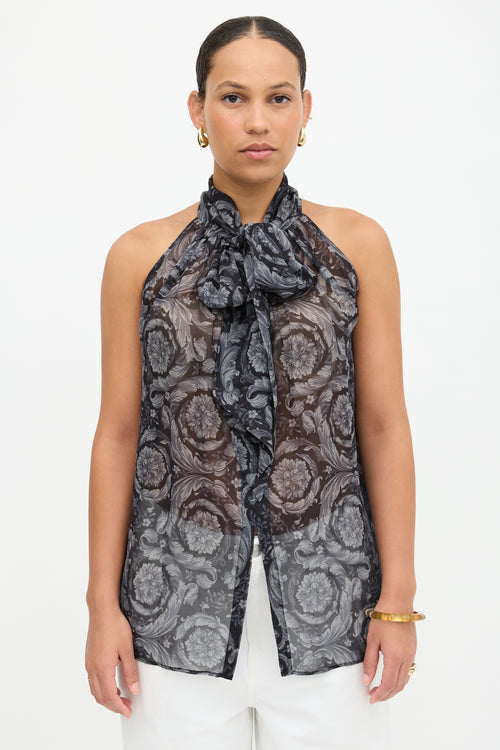 Versace Silk Floral Tie Blouse