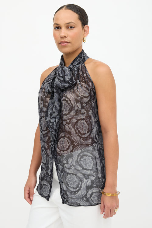 Versace Silk Floral Tie Blouse