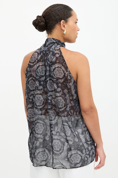 Versace Silk Floral Tie Blouse