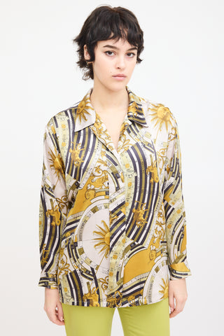 Versace Vintage Green & Multi Silk Zodiac Print Shirt