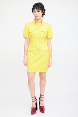 Versace Vintage Yellow Cotton & Linen Mini Dress