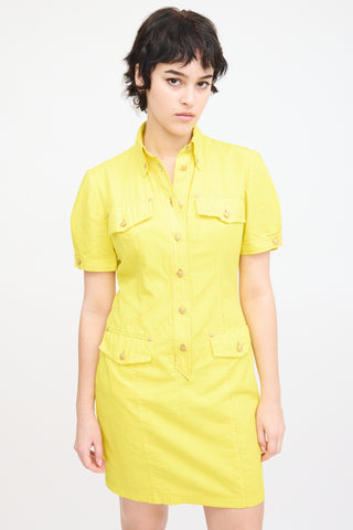 Versace Vintage Yellow Cotton & Linen Mini Dress