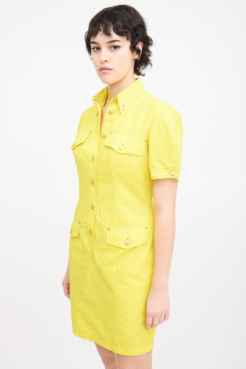 Versace Vintage Yellow Cotton & Linen Mini Dress