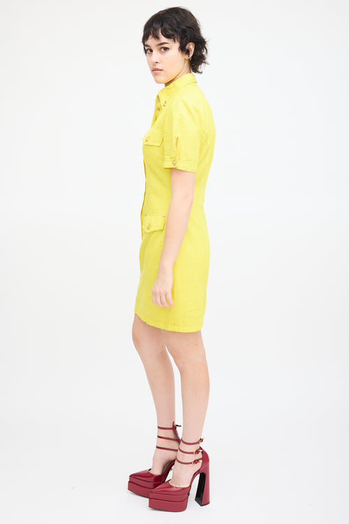 Versace Vintage Yellow Cotton & Linen Mini Dress