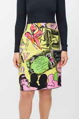 Versace Vintage Yellow & Multicolour Printed Midi Skirt