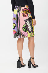 Versace Vintage Yellow & Multicolour Printed Midi Skirt