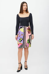 Versace Vintage Yellow & Multicolour Printed Midi Skirt