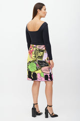 Versace Vintage Yellow & Multicolour Printed Midi Skirt
