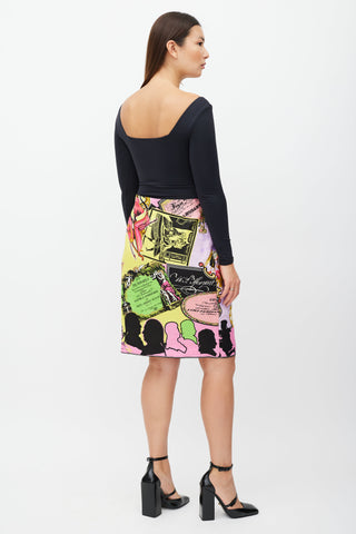 Versace Vintage Yellow & Multicolour Printed Midi Skirt