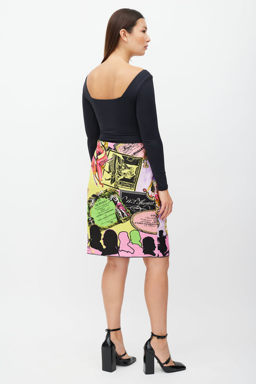 Versace Vintage Yellow & Multicolour Printed Midi Skirt