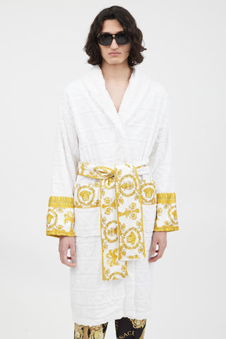 Versace White & Gold Baroque Belted Robe