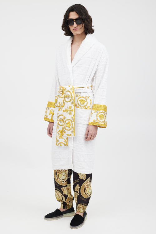 Versace White & Gold Baroque Belted Robe