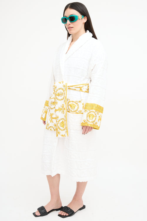 Versace White & Gold Terry Baroque Logo Robe