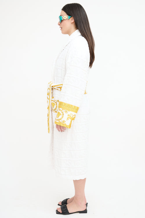 Versace White & Gold Terry Baroque Logo Robe