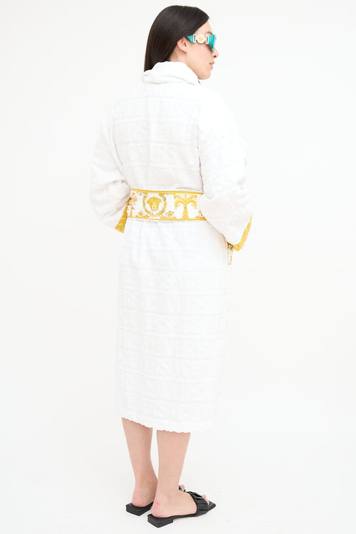 Versace White & Gold Terry Baroque Logo Robe