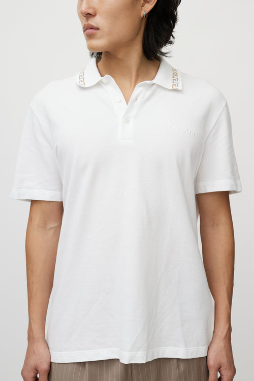 Versace White & Gold Greca Logo Polo Shirt