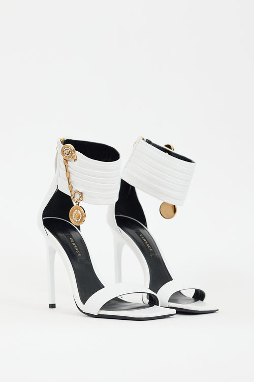 Versace White Leather Medusa Safety Pin Heel