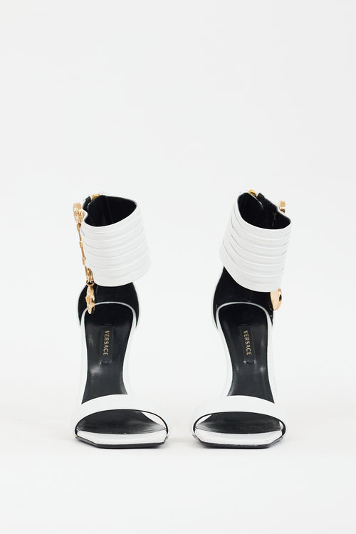 Versace White Leather Medusa Safety Pin Heel