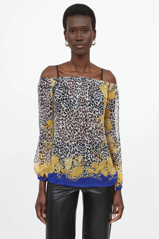 Versace Silk Printed Off The Shoulder Blouse