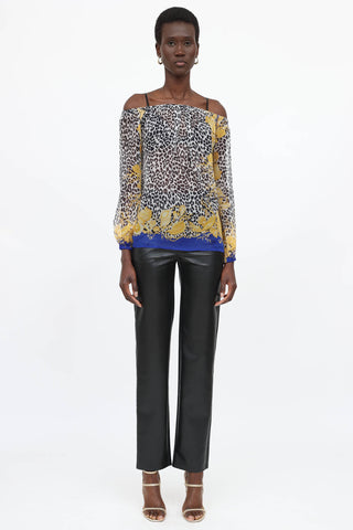Versace Silk Printed Off The Shoulder Blouse