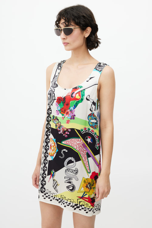 Versace White & Multicolour Print Silk Dress