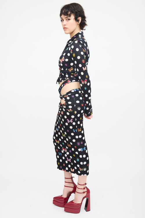 Versace X Dua Lipa Black & Multi Polka Dot Midi Skirt