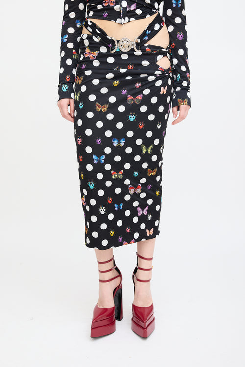 Versace X Dua Lipa Black & Multi Polka Dot Midi Skirt