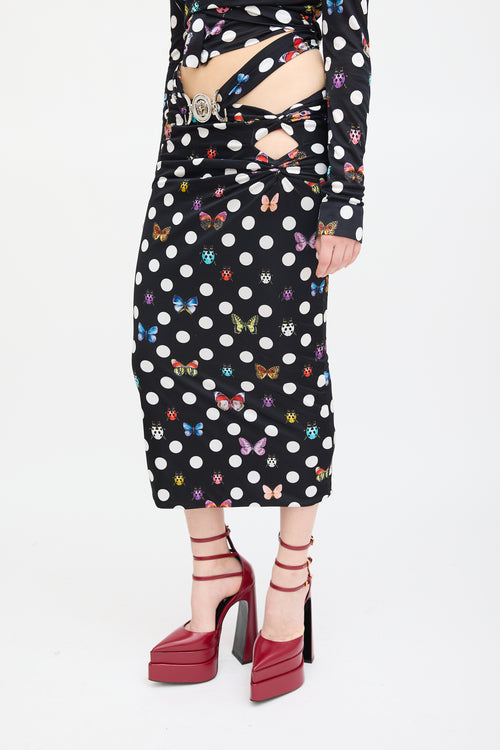 Versace X Dua Lipa Black & Multi Polka Dot Midi Skirt