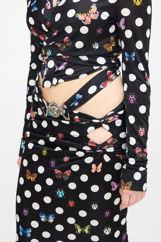 Versace X Dua Lipa Black & Multi Polka Dot Midi Skirt