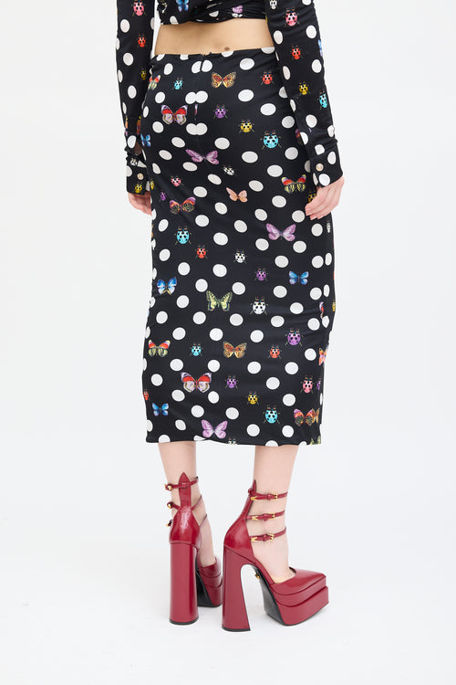 Versace X Dua Lipa Black & Multi Polka Dot Midi Skirt