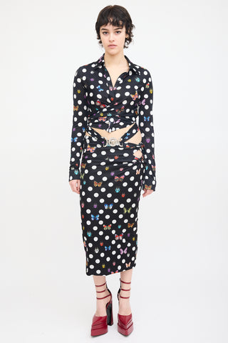 Versace X Dua Lipa Black & Multi Polka Dot Midi Skirt