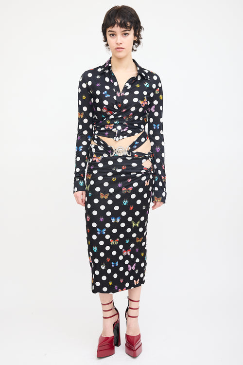 Versace X Dua Lipa Black & Multi Polka Dot Midi Skirt