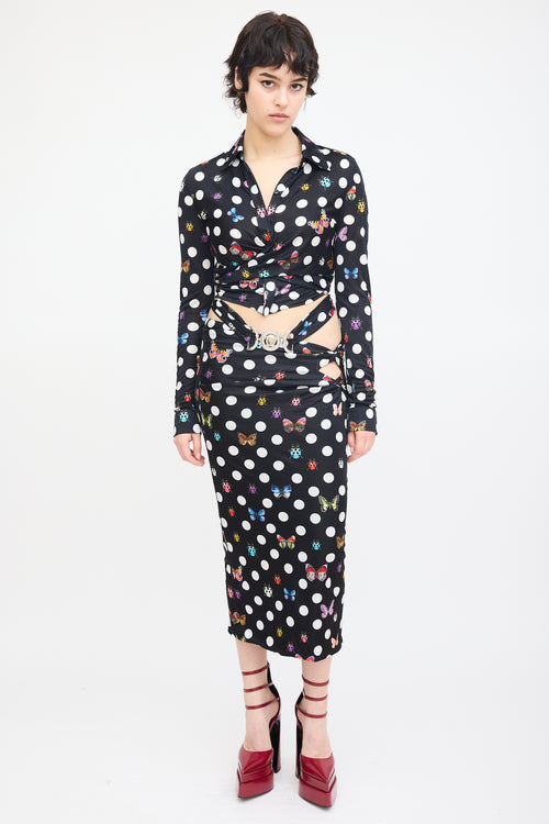 Versace X Dua Lipa Black & Multi Polka Dot Wrap Top