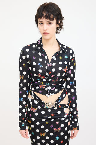 Versace X Dua Lipa Black & Multi Polka Dot Wrap Top