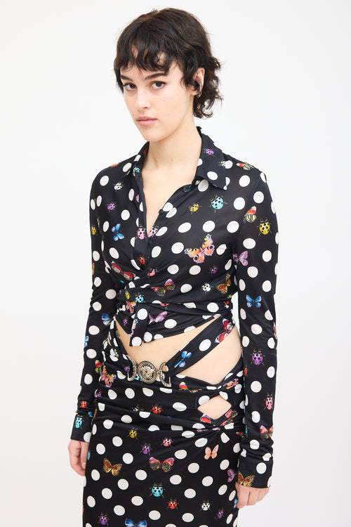 Versace X Dua Lipa Black & Multi Polka Dot Wrap Top