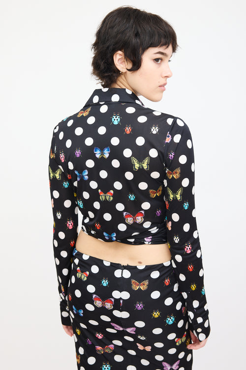 Versace X Dua Lipa Black & Multi Polka Dot Wrap Top