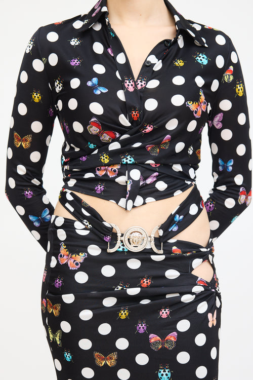 Versace X Dua Lipa Black & Multi Polka Dot Wrap Top