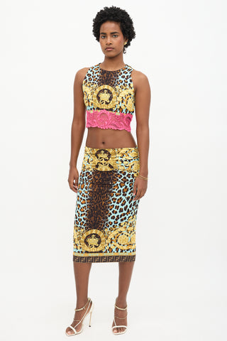 Versace X Fendi 2022 Ruched Printed Skirt