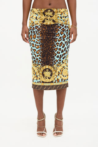 Versace X Fendi 2022 Ruched Printed Skirt