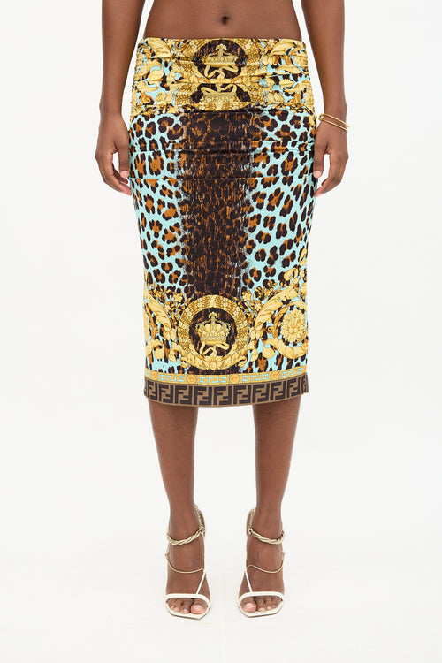 Versace X Fendi 2022 Ruched Printed Skirt