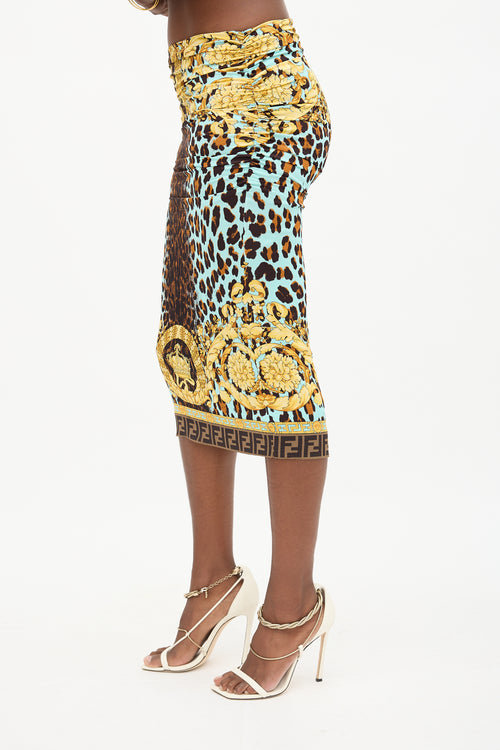 Versace X Fendi 2022 Ruched Printed Skirt