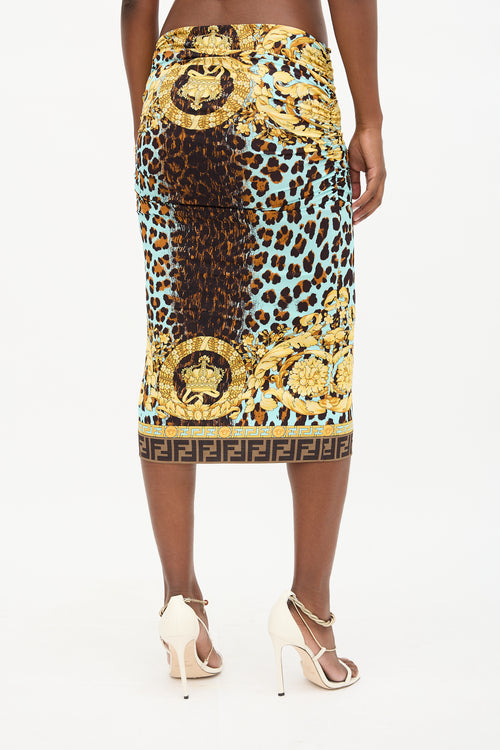Versace X Fendi 2022 Ruched Printed Skirt