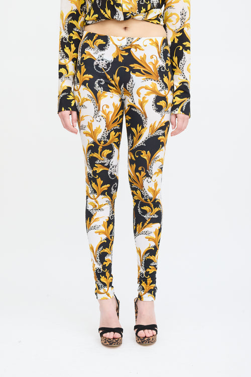 Versace Yellow & Multi Nylon Ornate Print Legging