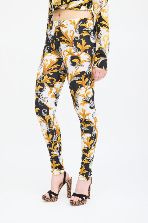 Versace Yellow & Multi Nylon Ornate Print Legging